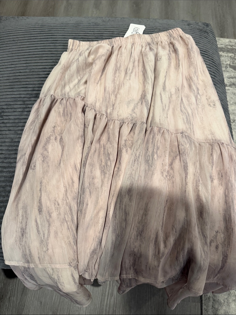 Tiered Pink Marble-Print Midi Skirt - Unbranded